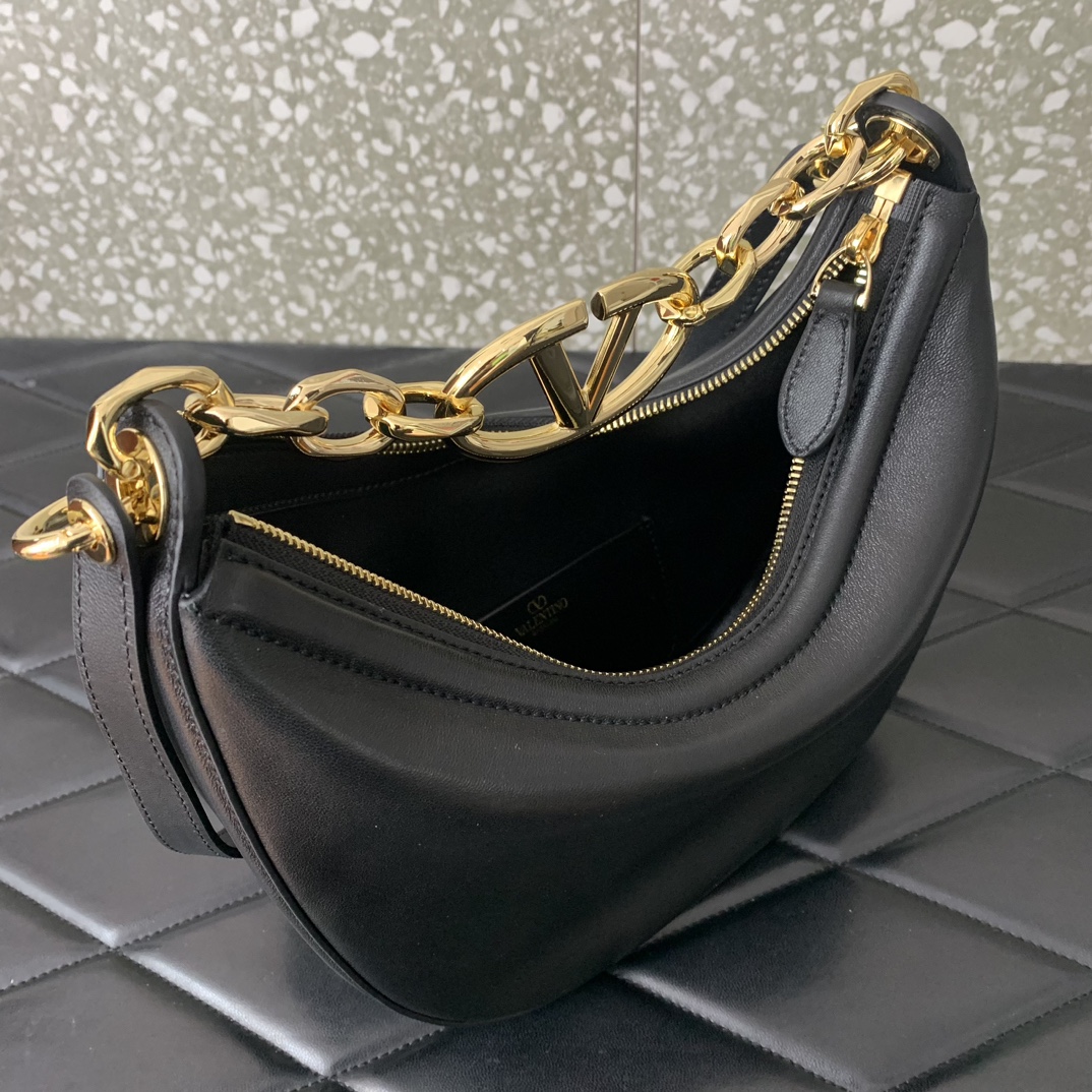 Valentino Garavani VLogo Moon Mini Hobo Bag in Black Nappa Leather 